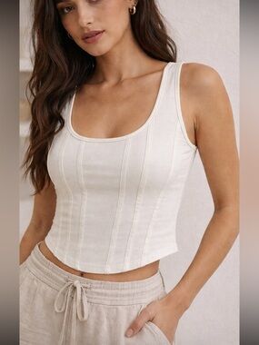 Hunter & Brown Cropped Corset Tank Top – Cream/Natural | large NWT
